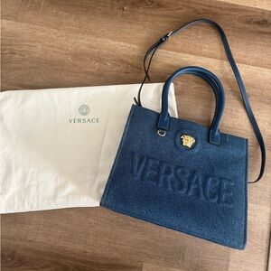 Denim Handbag with Gold Hardware
